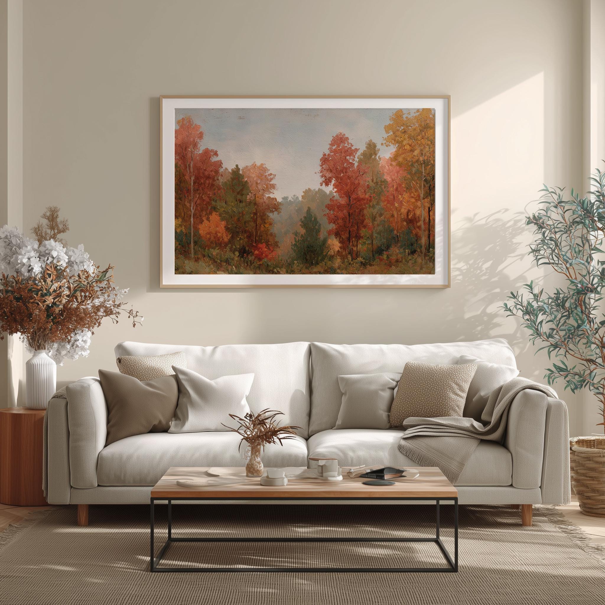 Vintage Fall Landscape Print - Rustic Autumn Farmhouse Decor, Moody ...