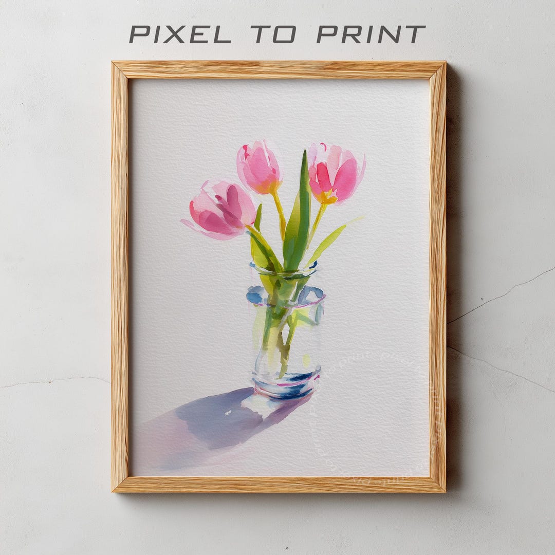 Pink Tulip Painting | Dorm Room Printable Wall Art | Girly Pink Print ...