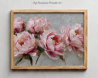 Pink Peony Wall Art Printable French Country Floral Painting Digital Download Vintage Home Decor
