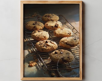 Chocolate Chip Cookies Painting, Cozy Bakery Kitchen Print, Printable