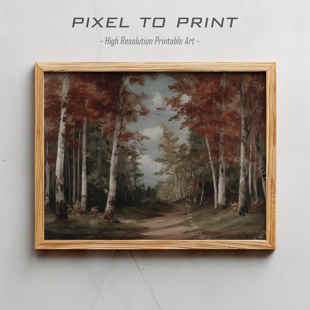 Vintage Fall Landscape Print - Rustic Autumn Farmhouse Decor, Moody ...
