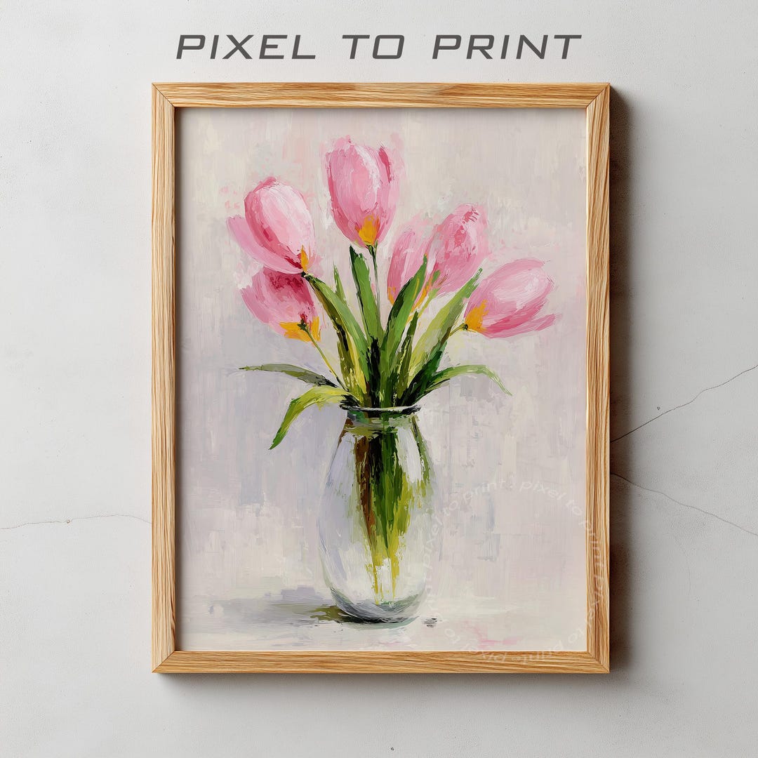 Pink Tulip Painting | Dorm Room Printable Wall Art | Girly Pink Print ...