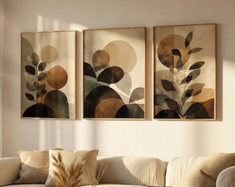 Boho Abstract Botanical Wall Art Set | Minimalist Palm Leaf Prints (Digital Download)