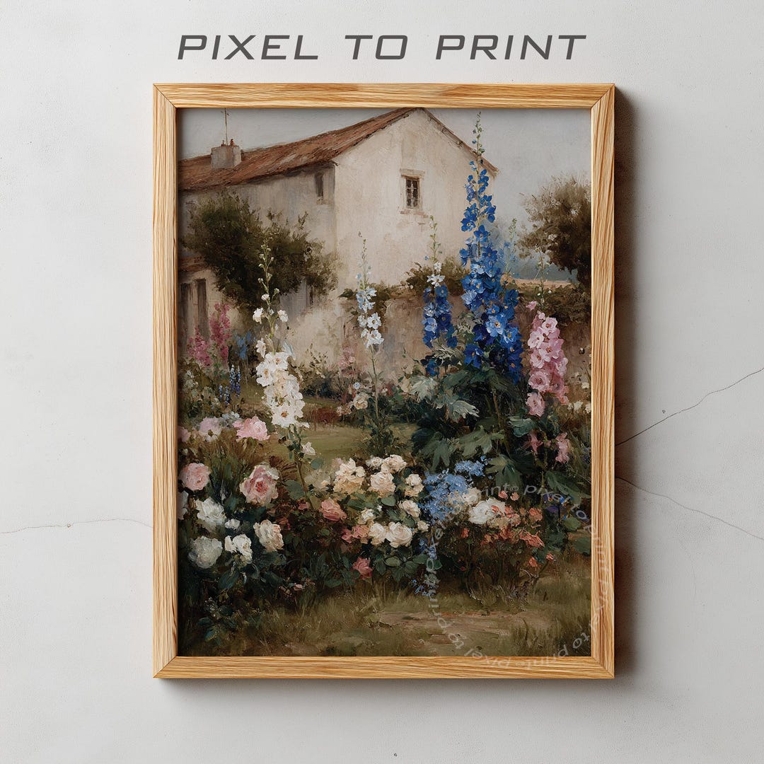 Printable Cottage Garden Wall Art, Spring Landscape Painting Print ...