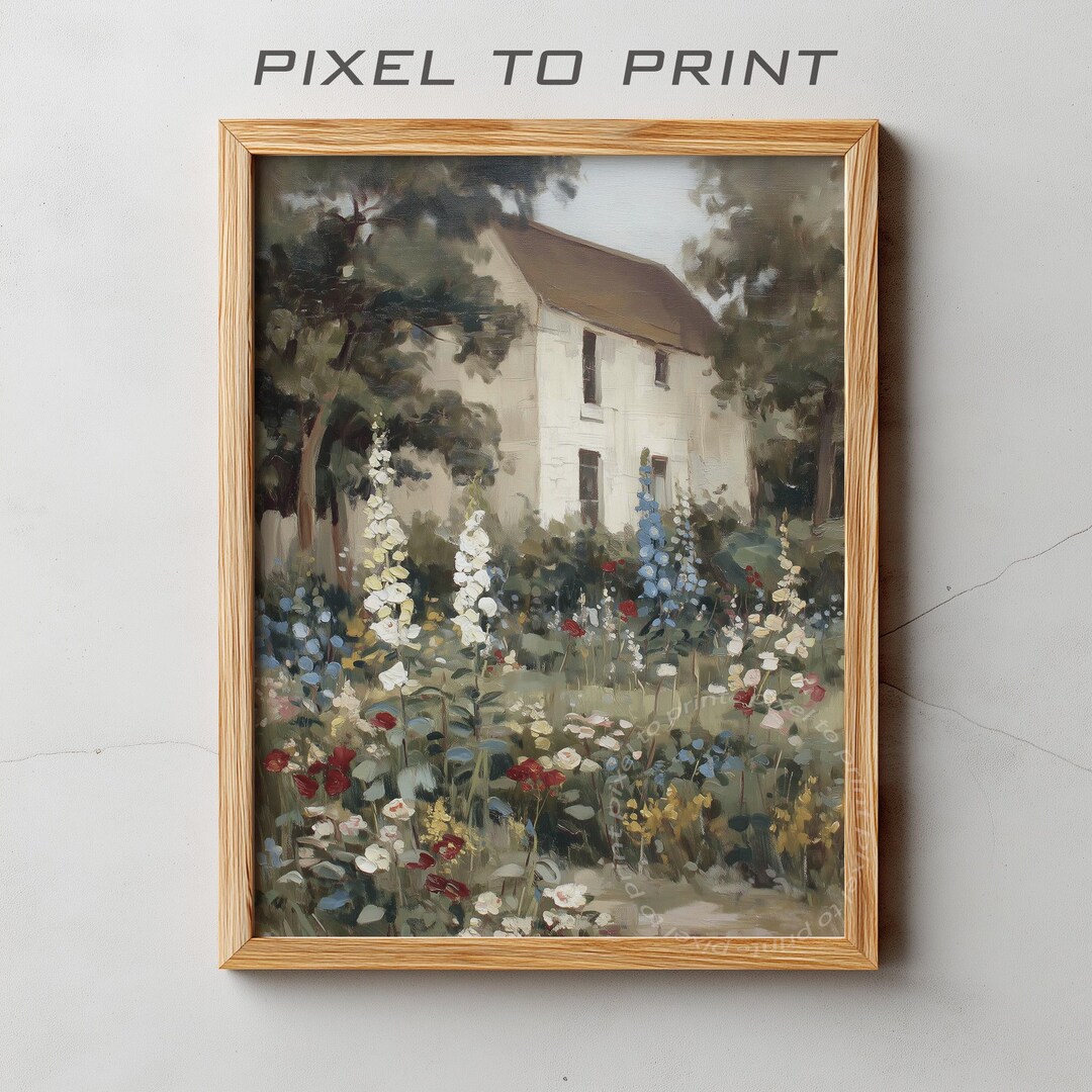 Printable Cottage Garden Wall Art, Spring Landscape Painting Print ...