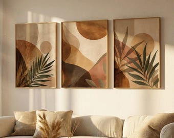 Boho Tropical Palm Print Set | Abstract Botanical Earth Tone Wall Art (Digital Download)