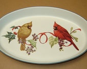 Lenox WINTER GREETINGS EVERYDAY Ceramic Oval Baker w Original Box - Cardinals Design Signed by Catherine Mc Clung 202659
