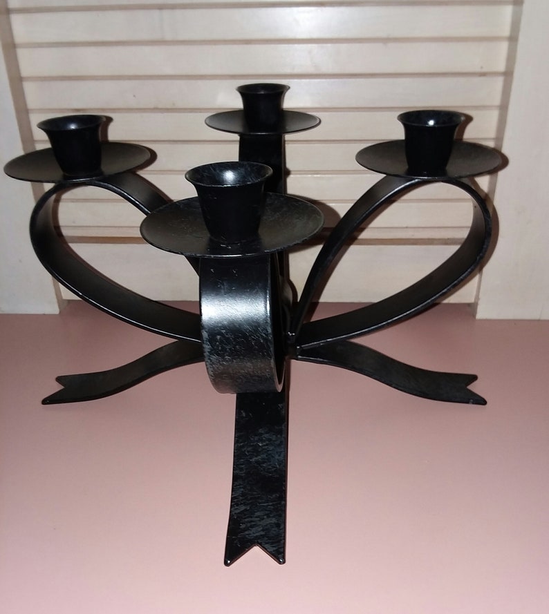 Vintage WROUGHT IRON CANDELABRA Large Bow Shape Holds Four Etsy