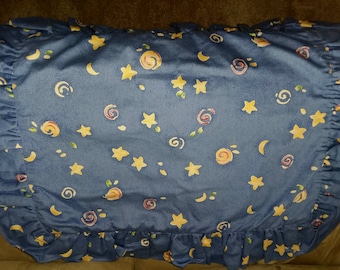 Vintage THIS END UP Home Collection Two (2) Ruffled Edge Blue Pillow Shams - Unique Stars & Moon Print - for Standard Pillow -19&quot; x 26&quot;