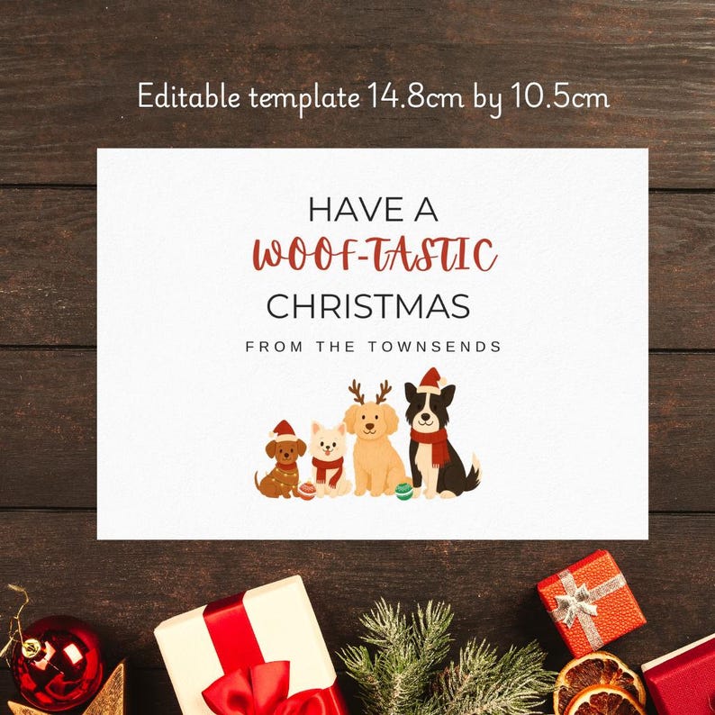 Editable Dog Christmas Card Template, Pet Holiday Card (canva, PSD) - Etsy