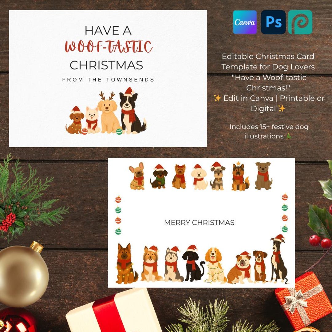 Editable Dog Christmas Card Template, Pet Holiday Card (canva, PSD) Etsy