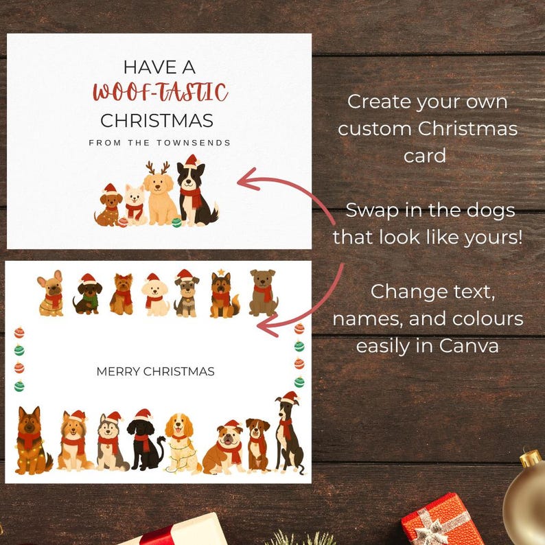 Editable Dog Christmas Card Template, Pet Holiday Card (canva, PSD) - Etsy
