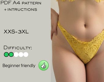 Elastic Lace Thong PDF Sewing Pattern|Anatomical Gusset Photo Tutorial | 8 SIZES