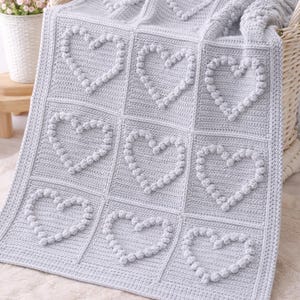 Heart Square Crochet Pattern (Popcorn Stitch) – PDF Digital Download-English US terms