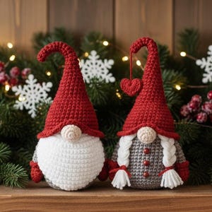 Crochet Christmas Gnome Couple Pattern & Video | Amigurumi Nordic Tomte (PDF)
