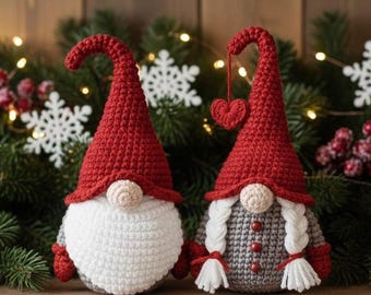 Crochet Christmas Gnome Couple Pattern & Video | Amigurumi Nordic Tomte (PDF)