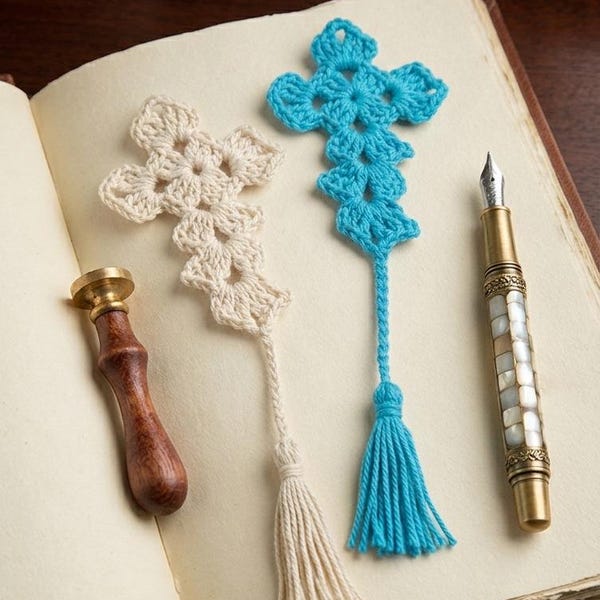 Patrón de marcapáginas de ganchillo con forma de cruz / Tutorial para principiantes sobre marcapáginas de encaje (Descarga en PDF)
