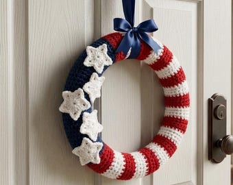 American Flag Wreath Crochet Pattern | Patriotic Door Decor | July 4th DIY Tutorial | Beginner Crochet PDF with Step-by-Step Video Guide