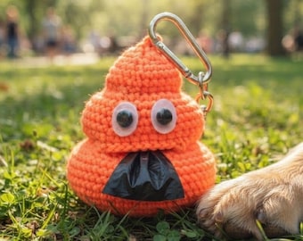 Crochet Poop Emoji Dog Bag Holder Pattern | Amigurumi Leash Accessory (PDF Download)