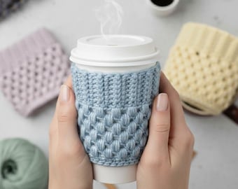 CROCHET PATTERN Claire Coffee Cup Sleeve PDF, Easy Beginner Holiday Winter Mug Cozy Video Tutorial, Iced Coffee Textured Cup Pattern