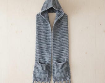 Crochet Hooded Scarf with Pockets Pattern | Cozy Moss Stitch Video Tutorial