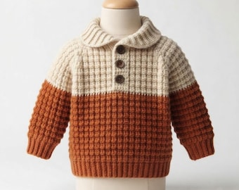 Boys Colorblock Sweater Crochet Pattern | Basketweave Pullover Toddler Sizes (PDF Download)