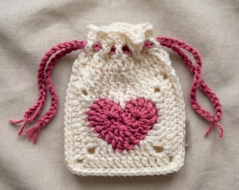 Crochet Heart Pouch Pattern | Beginner Drawstring Bag Pattern with Video | Valentine’s Gift idea | Crochet Kids Bag Pattern