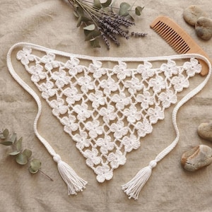 Floral Crochet Bandana Pattern | Triangle Headscarf Tutorial with Video | Easy Boho Hair Accessory PDF | Crochet Bandana Headband Pattern image 8