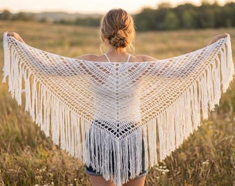 Boho Crochet Shawl Pattern PDF | Easy Crochet Triangle Wrap | Lightweight Summer Scarf | Crochet Shawl Pattern with Video Tutorial