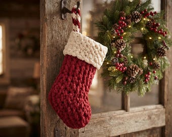 Christmas Stocking Crochet Pattern PDF | Chunky Chenille Stocking Crochet Pattern | Beginner Crochet Xmas Pattern with Video Tutorial