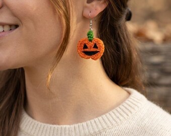 Crochet Pumpkin Earrings Pattern PDF|  Jack O'Lantern Earring Crochet Tutorial | Halloween Amigurumi Pattern With Video Guide
