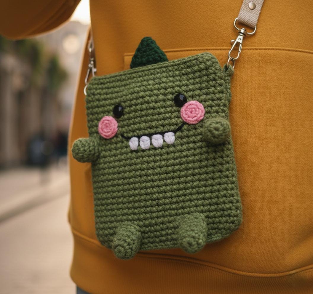 25 Crochet Shoulder Bags with Crossbody, Granny Square, and Plushie Styles 7 Crochet Dinosaur Bag Pattern
