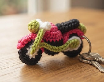 Crochet Motorcycle Keychain Pattern PDF, Mini Bike Amigurumi Pattern | Easy Beginner Crochet Pattern with Video Guide