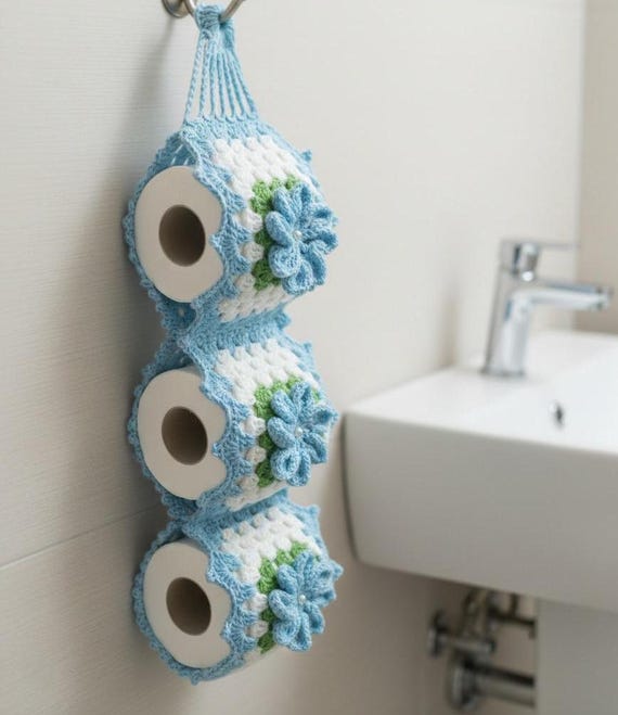 3D Flower Crochet Toilet Paper Holder Pattern | Granny Square Bathroom Decor (PDF + Video)