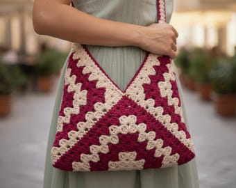 Granny Square Bag Crochet Pattern | Modern Boho Shoulder Bag | Crochet Tote DIY |  Crochet Bag PDF Tutorial & Video Guide