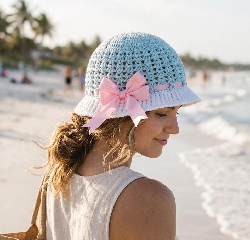 34 Crochet V-Stitch Patterns You Won't Want To Miss 2 Crochet Sun Hat Pattern Baby Toddler V-Stitch Summer Cap