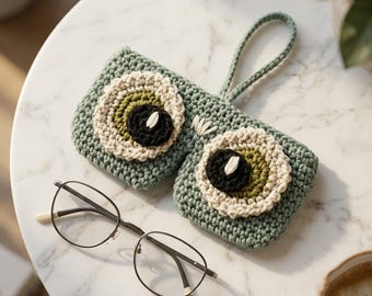 Crochet Eyeglass Case Pattern  | Crochet Amigurumi Holder PDF with Video | Cute Glasses Holder PDF Pattern | Owl Eye Sunglass Pouch Pattern