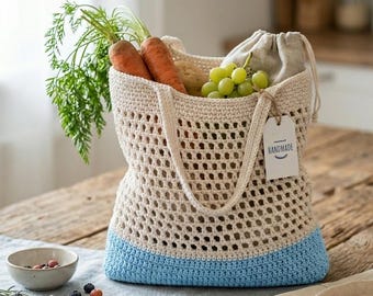 Crochet Mesh Market Bag Pattern | Beginner Crochet Tote Bag | Mesh Grocery Bag Pattern | Crochet Summer Bag Pattern with Video Tutorial