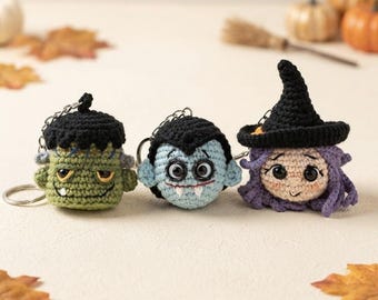 Halloween Amigurumi Crochet Pattern PDF | Frankenstein Vampire Witch Keychain PDF | Digital Crochet Video Tutorial Beginner
