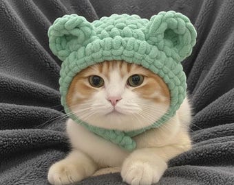 Crochet Cat Hat Pattern | Baby Bear Pet Bonnet with Video Tutorial | Beginner Teddy Bear Hat for Cats and Small Dogs | PDF Download