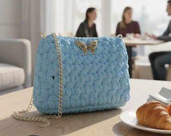 Shoulder Bag Crochet Pattern | Jasmine Stitch Purse Tutorial | DIY T-Shirt Yarn Handbag | Crochet Bag Pattern pdf with Video Guide