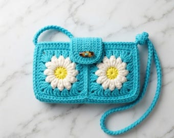 Crochet Phone Bag Pattern PDF | Granny Square Crossbody Bag Pattern | Daisy Flower Purse Tutorial  | Digital Pattern with Video Guide