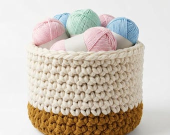 Chunky Crochet Basket Pattern | Jumbo Yarn Storage Bin Tutorial | Beginner Knit-Look Crochet Basket | Home Decor Pattern PDF & Video Guide