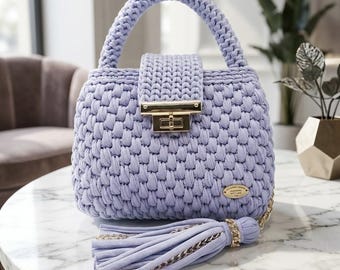 Crochet Tote Bag Pattern PDF | T-Shirt Yarn Purse Pattern with Video Guide | Chunky Knit Top Handle Bag Pattern | Easy Crochet Bag Pattern