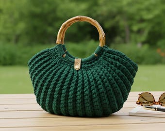 Crochet Handbag Pattern | Crochet 3D Ribbed Tote PDF Guide | Easy Shell Bag Pattern PDF with Video Guide | Crochet Purse Digital Download