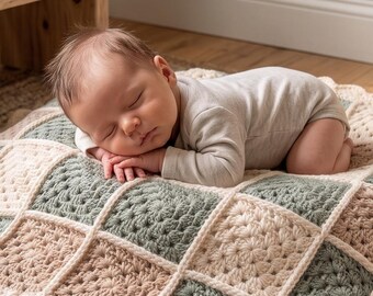 Modèle de couverture bébé carrée au crochet « Grand-mère », couverture à carreaux pour débutant (téléchargement PDF)