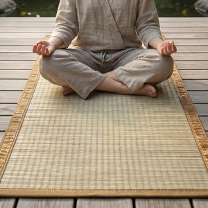 Esterilla de hierba Korai tejida a mano, alfombra de junco natural para yoga, meditación, sentarse en el suelo, picnic y viajes.