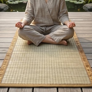Handwoven Korai Grass Mat, Natural Reed Yoga Meditation Floor Sitting Picnic Travel Rug