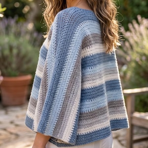 Crochet Sweater Pattern, Oversized Boat Neck Pullover, Moss Stitch Dolman Sleeve (PDF Download)