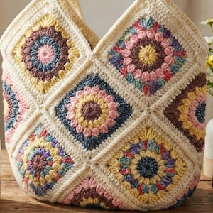 Daisy Granny Square Crochet Tote Bag Pattern, Beginner Flower Bag Tutorial (PDF Download)